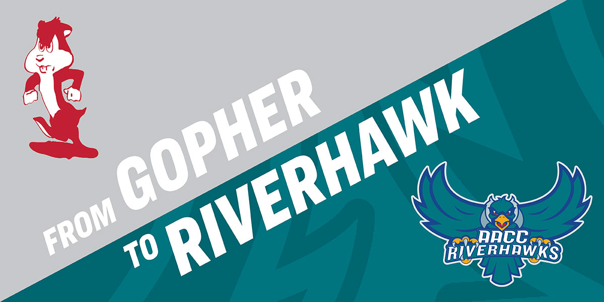 Graphic that says From Gopher to Riverhawk with gopher and riverhawk mascots