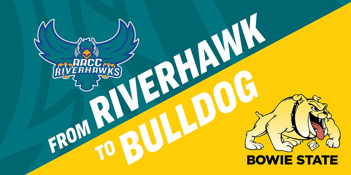 AACC Riverhawk and Bowie State Bulldog logos