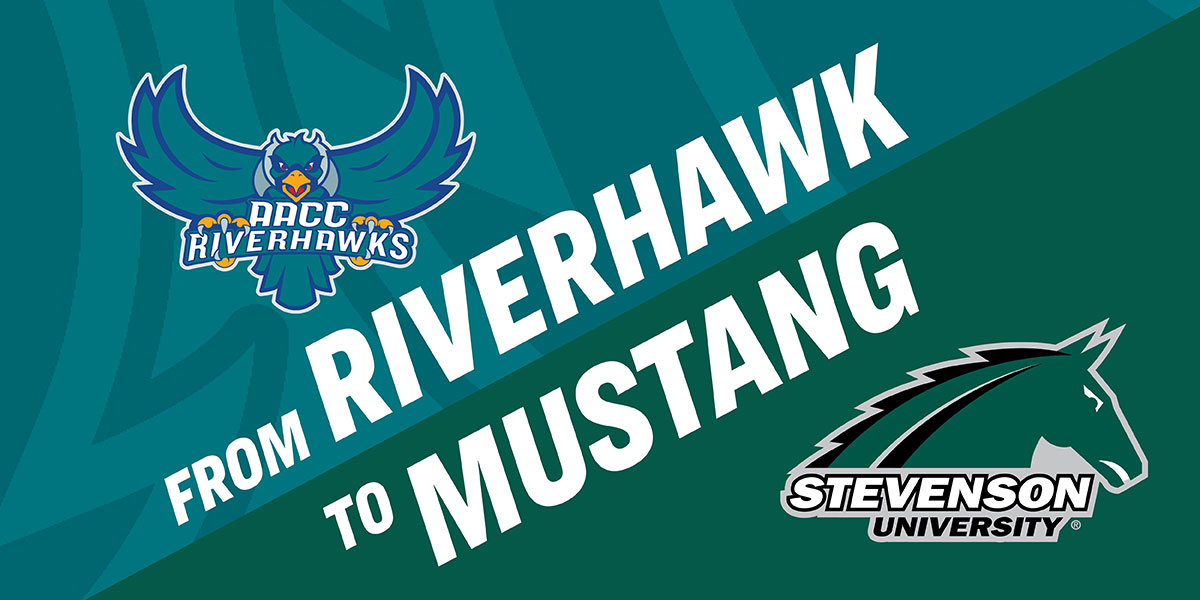 AACC Riverhawk and Stevenson Mustang logos