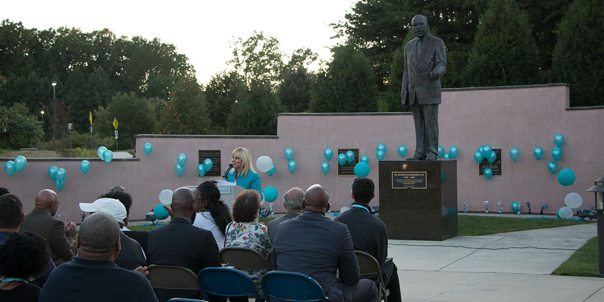 AACC President Dr. Lindsay speaks at vigil.