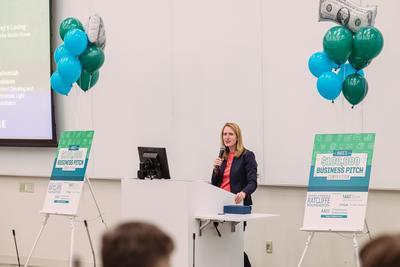 Brooke Lierman speaking during the Business Pitch Event