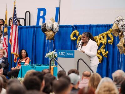 Student speaker at the nursing pinning ceremony.