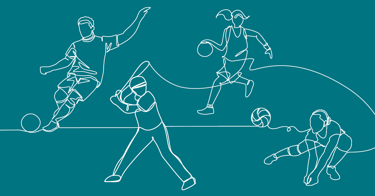 Line drawing of baseball players playing a game.