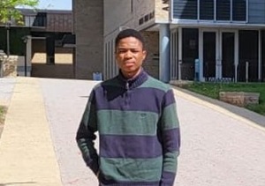 Dammy outside of the A.A.C.C. library.