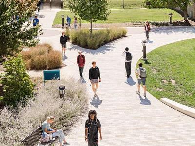 Students walking across campus