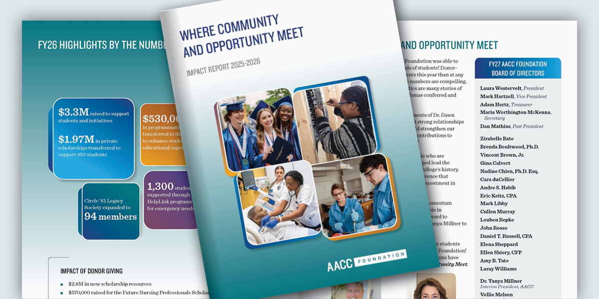 Cover of the AACC Foundation's Impact Report with text that says, 