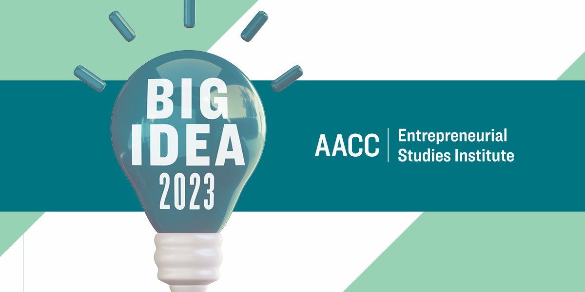 A lightbulb with the words Big Idea 2023 on it. The words AACC Entrepreneurial Studies Institute also appear on the graphic.