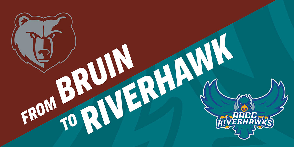 Graphic that says From Bruin to Riverhawk with bear and riverhawk mascots