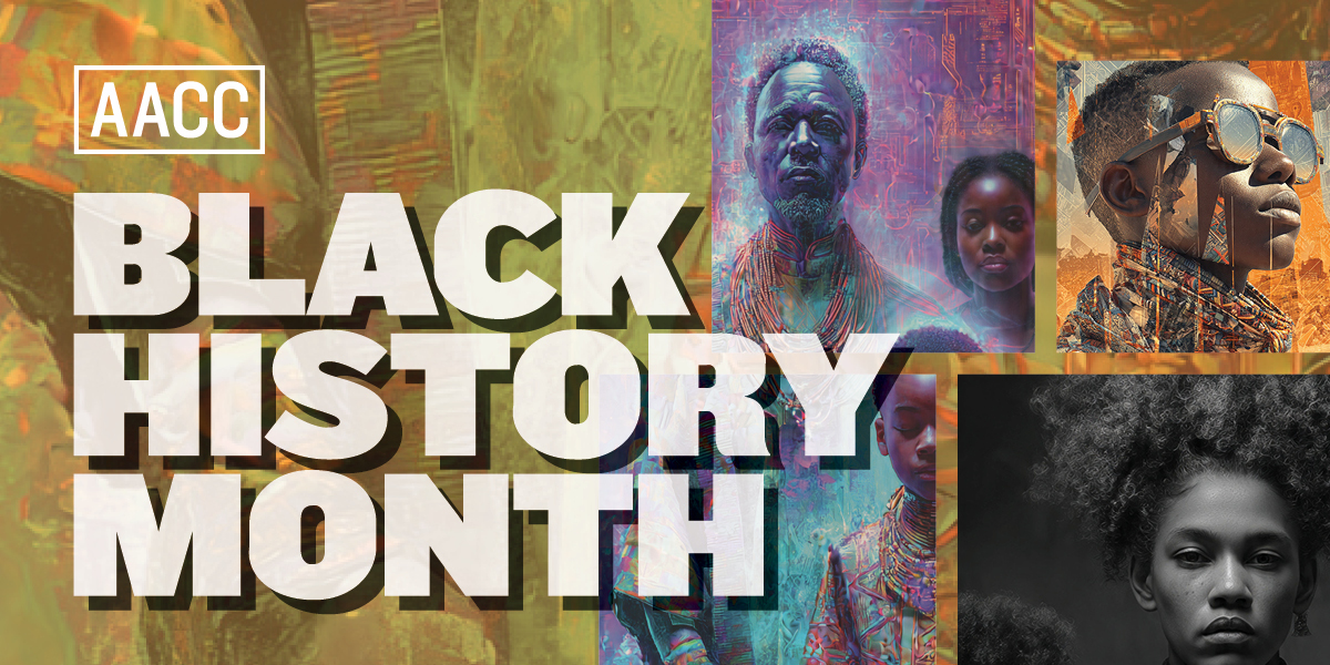 A Black History Month collage featuring the AACC logo and bold text reading 