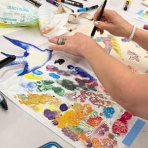 Student working on art project