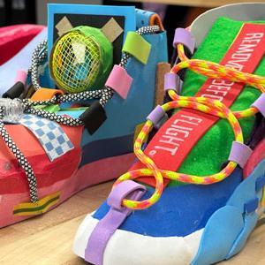 Display of shoes from art project.