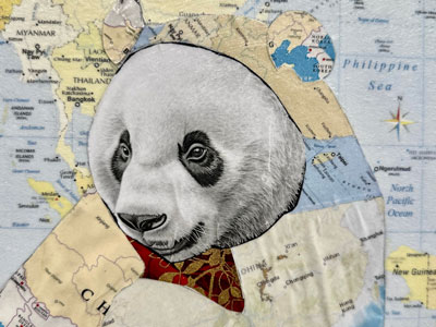 Artwork of map and panda.