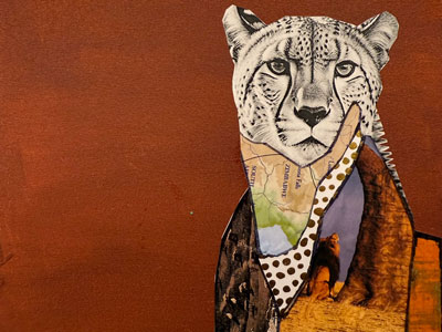 Artwork of map and big cat.