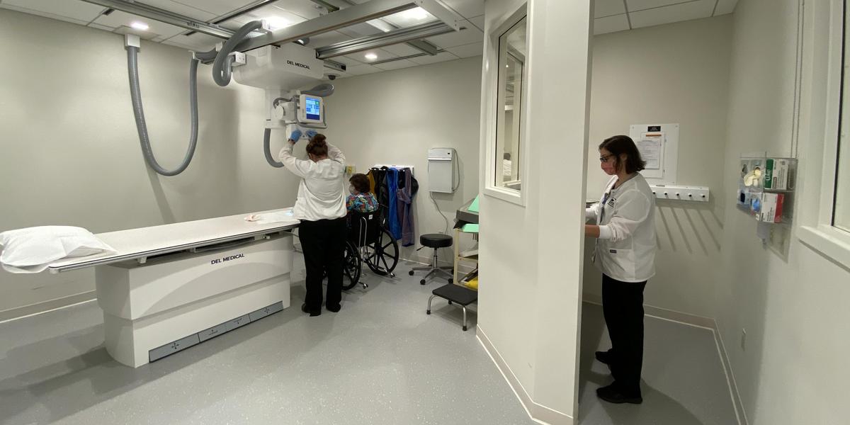 Radiologic Technology students in lab instruction.