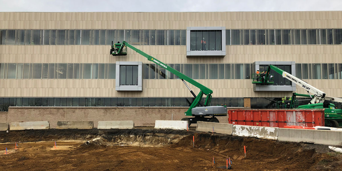 Work continues on the new Health and Life Sciences Building.