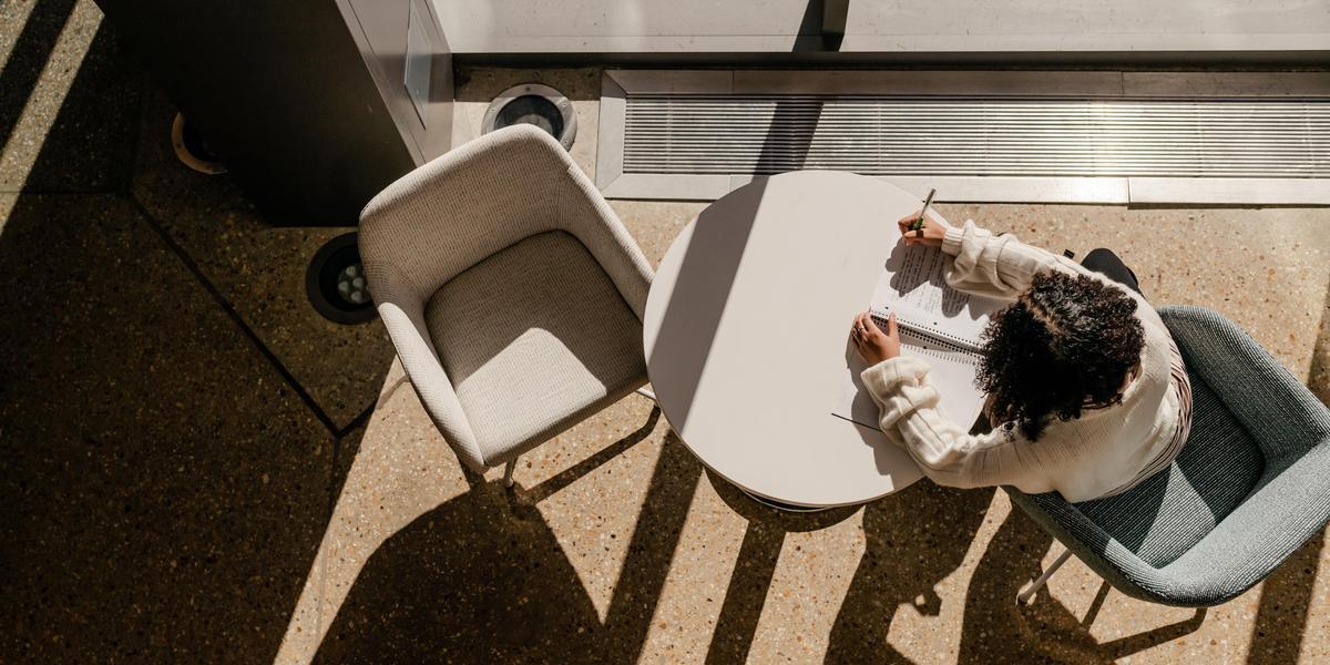 Overhead shot of student writing