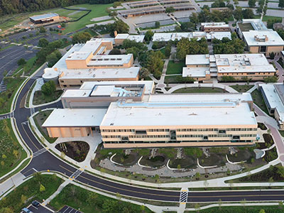 Aerial view of AACC campus buildings